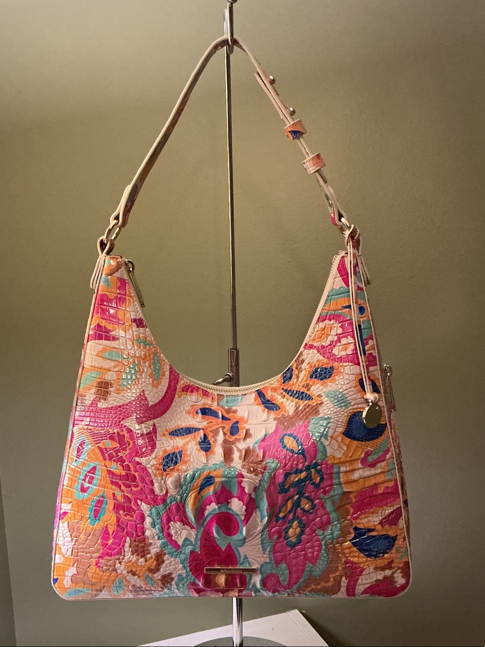 Brahmin NWT Tabitha Wanderlight Melbourne Croc Embossed Leather Shoulder Bag - Picture 2 of 8